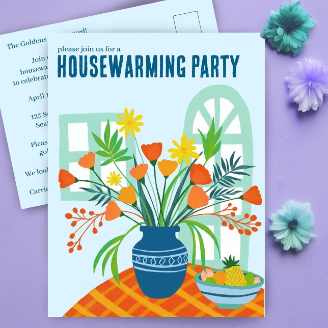 HOUSEWARMING Floral Bouquet New Home Address Cute Postcard (HOUSEWARMING Floral Vase Bouquet New Home Address Cute Party Invitation Postcard
)