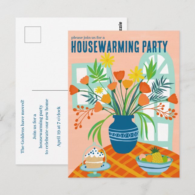 HOUSEWARMING Floral Bouquet New Home Address Cute Postcard (Front/Back)