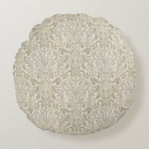 Housewarming Gift New Home Neutral Sage Damask Round Cushion