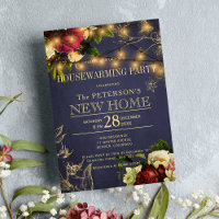 Housewarming gold lights winter floral navy