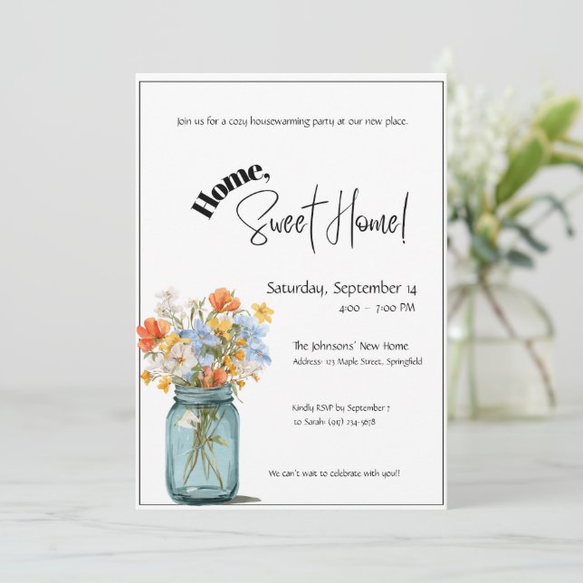 Housewarming Invitation • Home Sweet Home Floral (Standing Front)