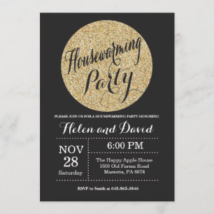 Housewarming Party Black Gold Glitter Invitation