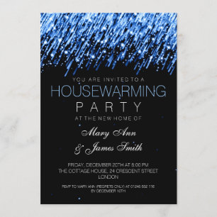 Housewarming Party Blue Falling Stars Invitation