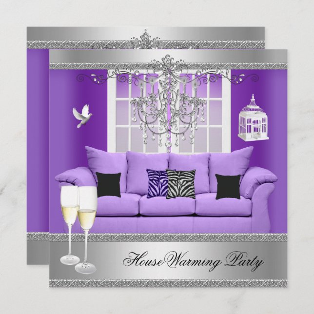 HouseWarming Party Champagne Chandelier Sofa Invitation (Front/Back)