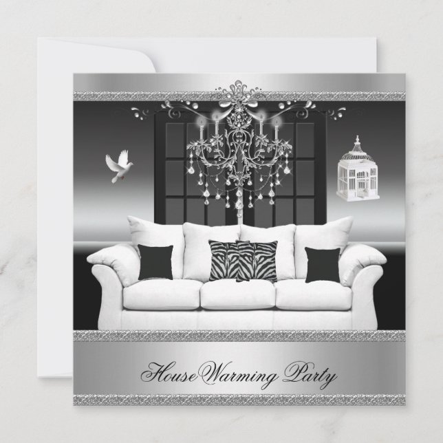 HouseWarming Party Chandelier Rich Silver Black Invitation (Front)