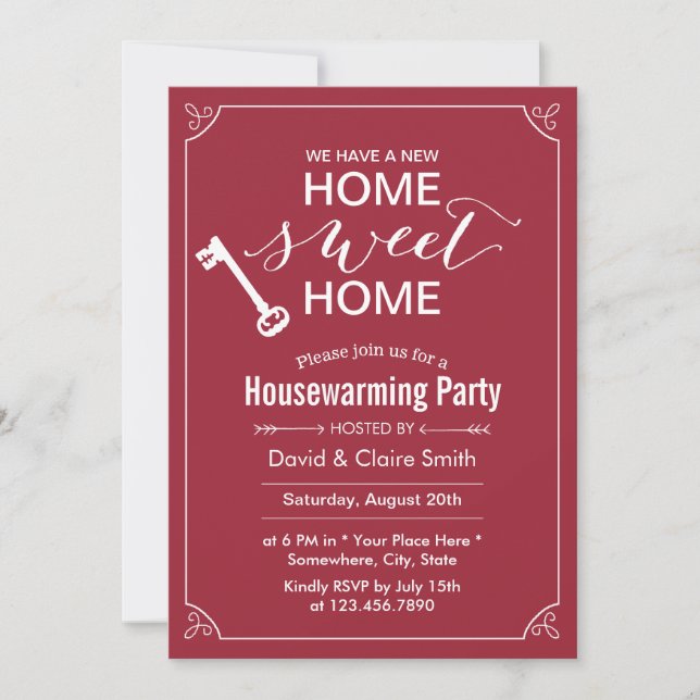 Housewarming Party Classic Red New Home Sweet Home Invitation (Front)