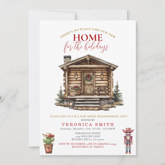 Housewarming Party Cozy Cabin Rustic Winter Invitation (Front)