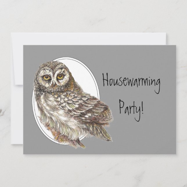 Housewarming Party Custom Invite with Owl (Front)