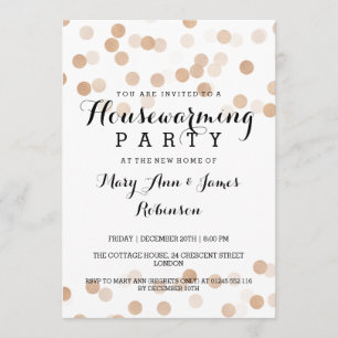 Housewarming Party Faux Copper Foil Glitter Lights Invitation