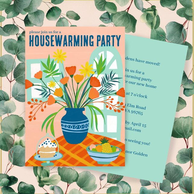 HOUSEWARMING Party Floral Bouquet New Home Cute  Invitation (HOUSEWARMING Party Floral Bouquet Vase New Home Cute Custom Invitation
)