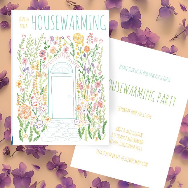 HOUSEWARMING PARTY Garden Door Colourful Doodle  Invitation (HOUSEWARMING PARTY Garden Door Colorful Doodle Invitation
)