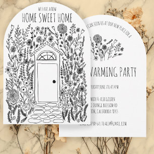 HOUSEWARMING PARTY Garden Door Hand Drawn Doodle Invitation