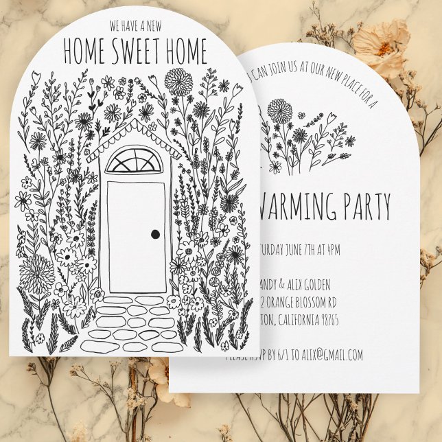 HOUSEWARMING PARTY Garden Door Hand Drawn Doodle  Invitation (HOUSEWARMING PARTY Garden Door Hand Drawn Doodle Arched Party  Invitation
)