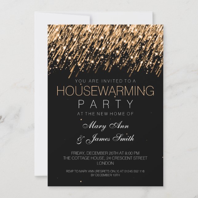 Housewarming Party Gold Falling Stars Invitation (Front)