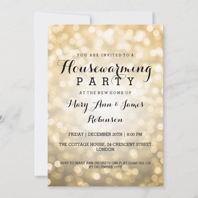 Housewarming Party Gold Glitter Lights Invitation (Front)