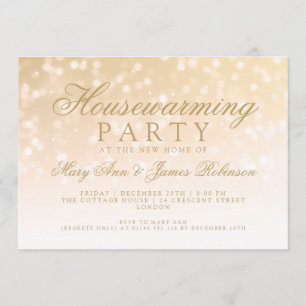 Housewarming Party Gold Sparkle Lights Invitation