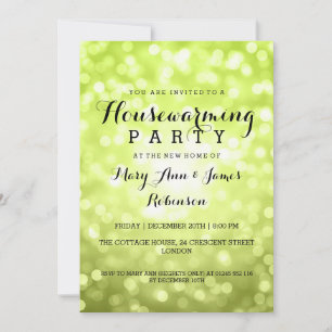 Housewarming Party Green Glitter Lights Invitation
