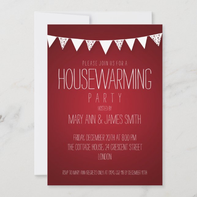 Housewarming Party Hearts Bunting Red Invitation (Front)