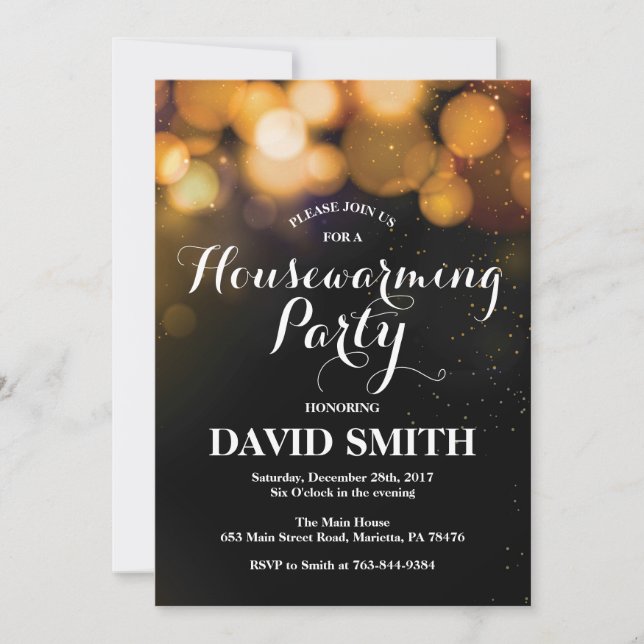 Housewarming Party Invitation Card Gold Glitter (Front)