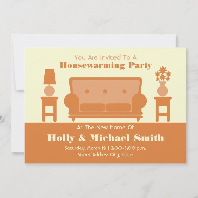 Housewarming Party Invitation - Orange Living Room (Front)