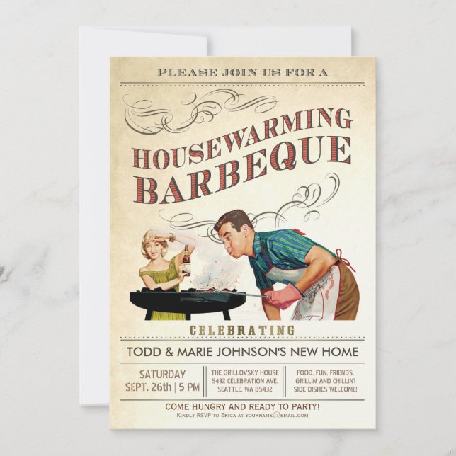 Housewarming Party Invitations | BBQ Vintage (Front)