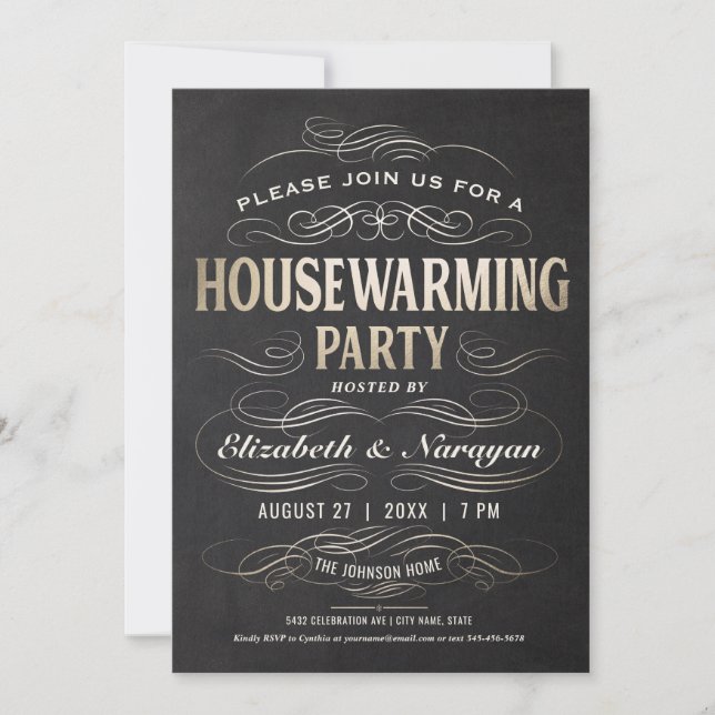 Housewarming Party Invitations Gold Foil (Front)