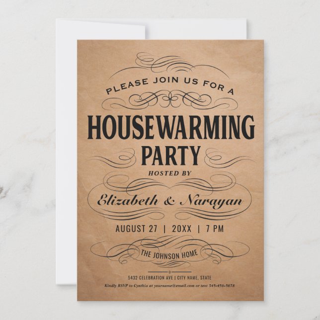 Housewarming Party Invitations Vintage Scrollwork (Front)