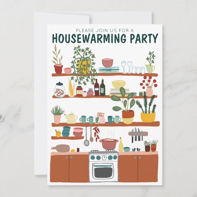 Housewarming Party Invite Cute Art Cosy Kitchen  (Front)