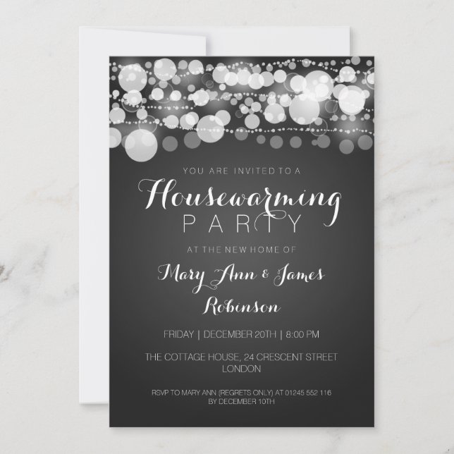 Housewarming Party Modern Dots Black Invitation (Front)