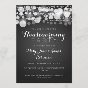 Housewarming Party Modern Dots Black Invitation