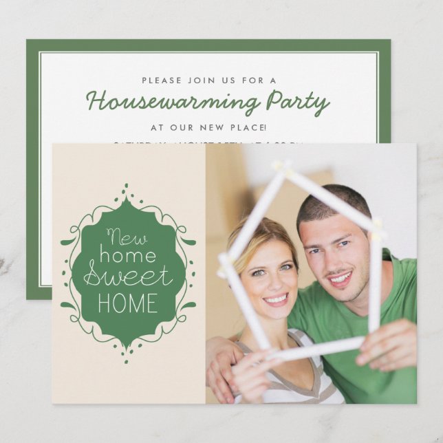 Housewarming Party Photo Invite / Green (Front/Back)