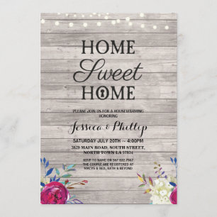 Housewarming Party Pink Flowers New Home Grey Wood Invitation