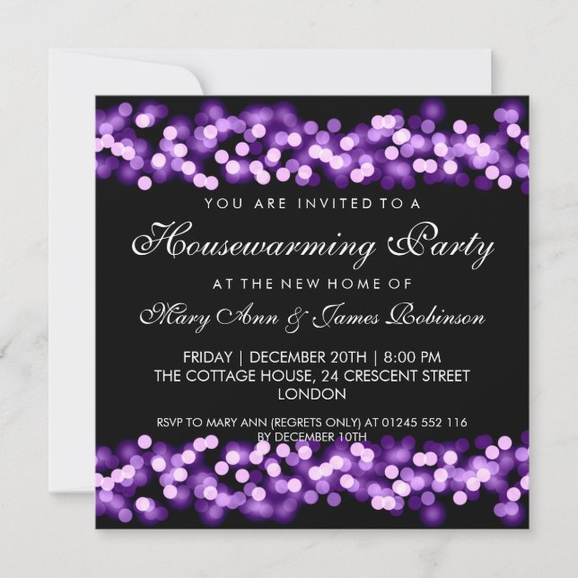 Housewarming Party Purple Hollywood Glam Invitation (Front)