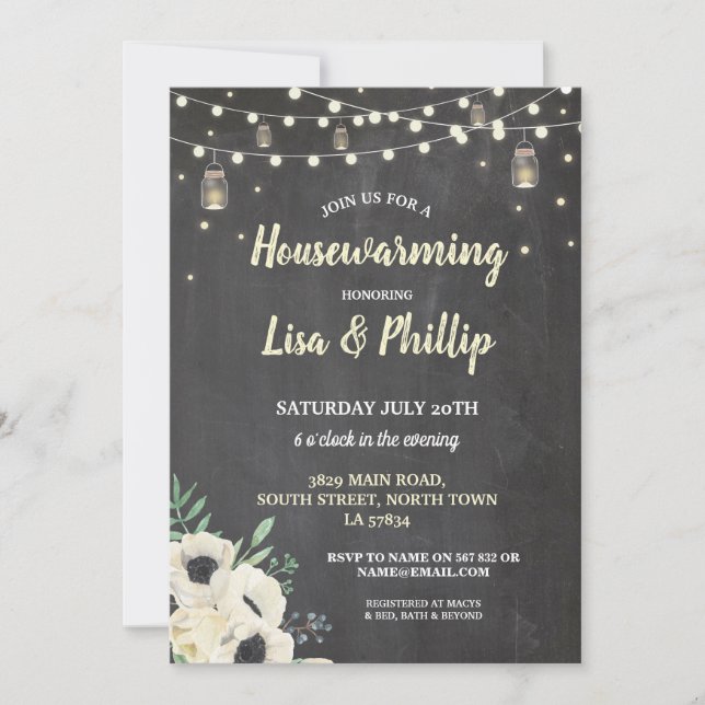 Housewarming Party Rustic Fireflies Chalk Invite (Front)