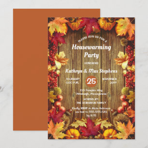 Housewarming Party - Rustic Woodsy Fall Leaves Invitation
