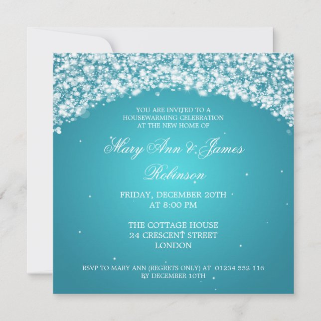 Housewarming Party Sparkling Arch Turquoise Invitation (Front)