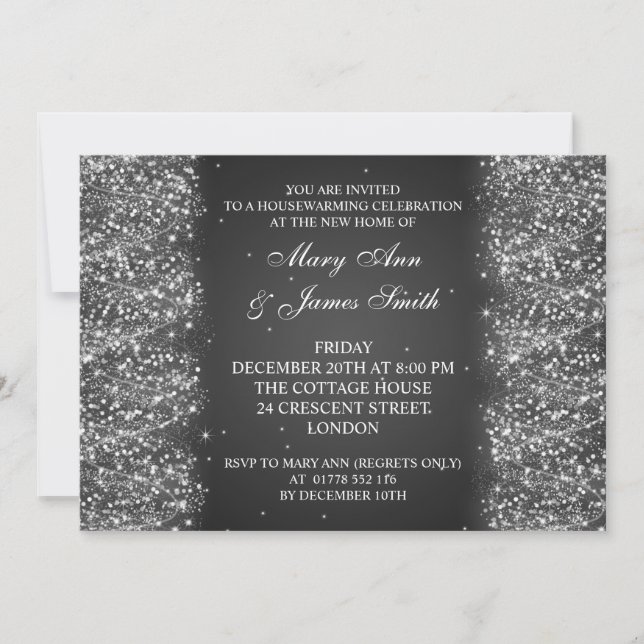 Housewarming Party Sparkling Glitter Black Invitation (Front)