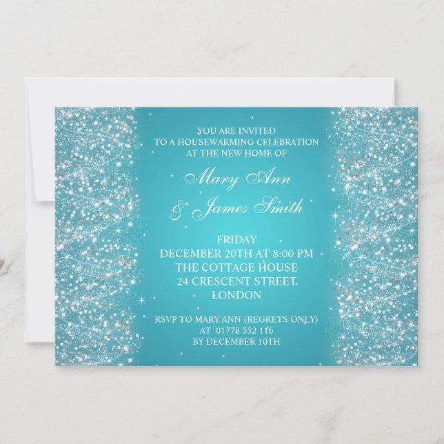 Housewarming Party Sparkling Glitter Turquoise Invitation (Front)