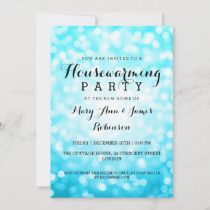 Housewarming Party Turquoise Glitter Lights Invitation