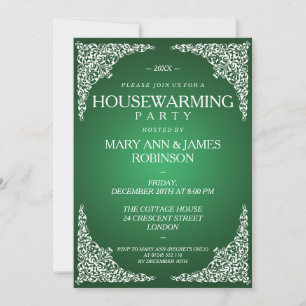 Housewarming Party Vintage Swirls Green Invitation