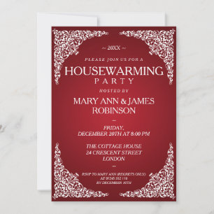 Housewarming Party Vintage Swirls Red Invitation