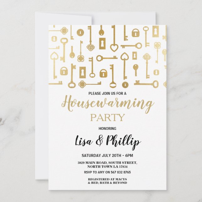 Housewarming Party White Gold Key Locks Digital Invitation (Front)