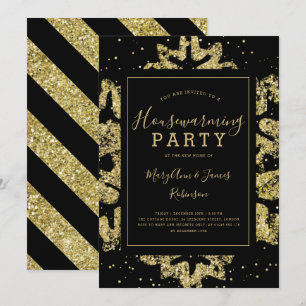 Housewarming Party   Winter Glitter Gold & Black Invitation