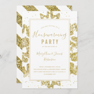 Housewarming Party   Winter Glitter Gold & White Invitation