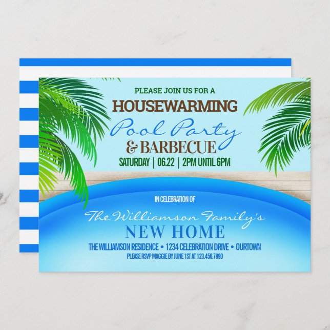 Housewarming Pool Party and Barbecue Invitation (Front/Back)