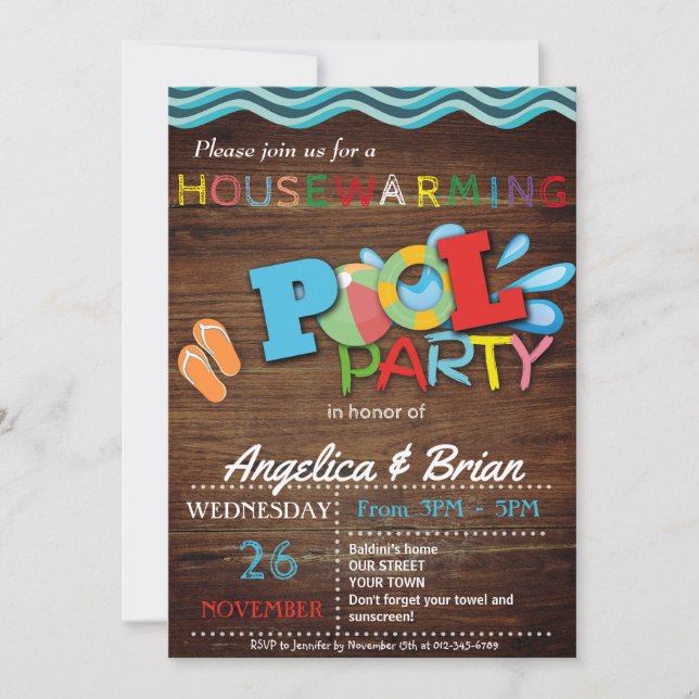 Housewarming Pool Party Invitation (Front)