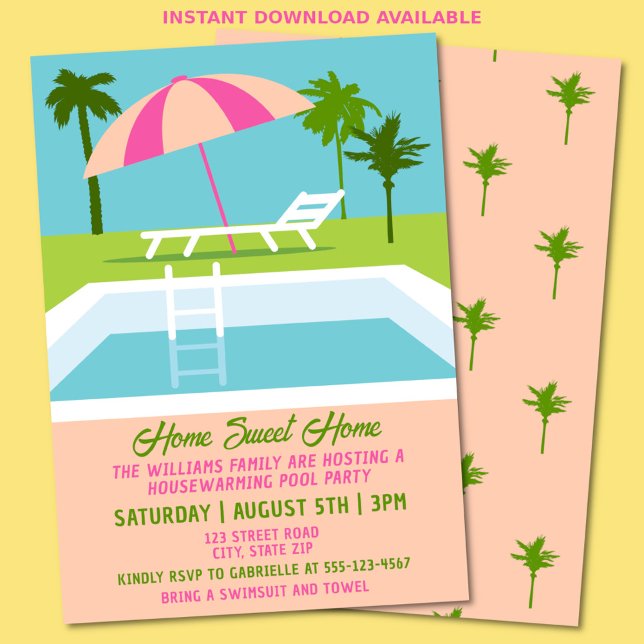 Housewarming Pool Party Tropical Swimming Pool Invitation (Tropical housewarming pool party invitation)