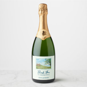 Housewarming Poppy Field Landscape Watercolor Sparkling Wine Label