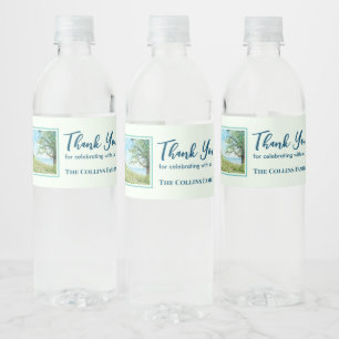 Housewarming Poppy Field Landscape Watercolor Water Bottle Label