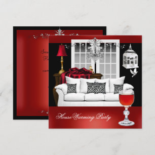 HouseWarming Red White Black Chandelier Invitation